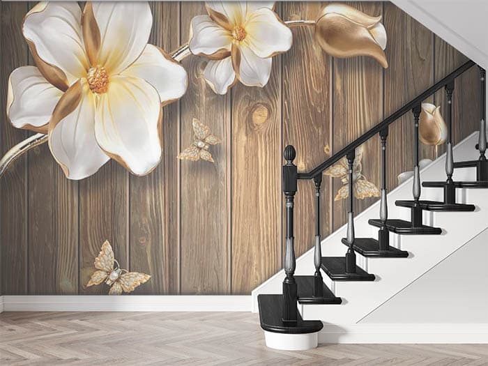 Beautiful Golden Floral Nature Artwork wallpaper shown in a room