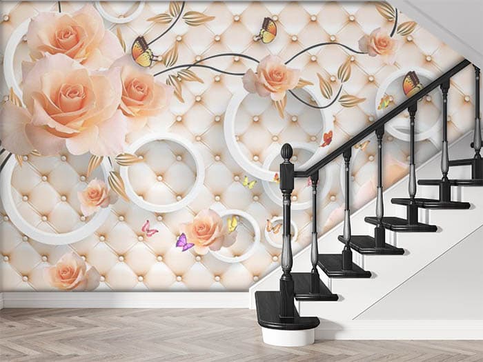 Elegant Orange Roses and Rings Wallpaper for Wall shown in a room
