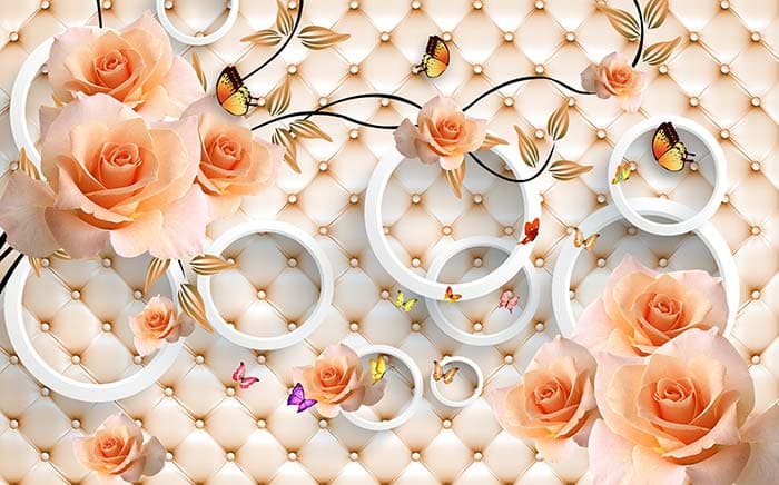 Elegant Orange Roses and Rings Wallpaper for Wall pattern detail