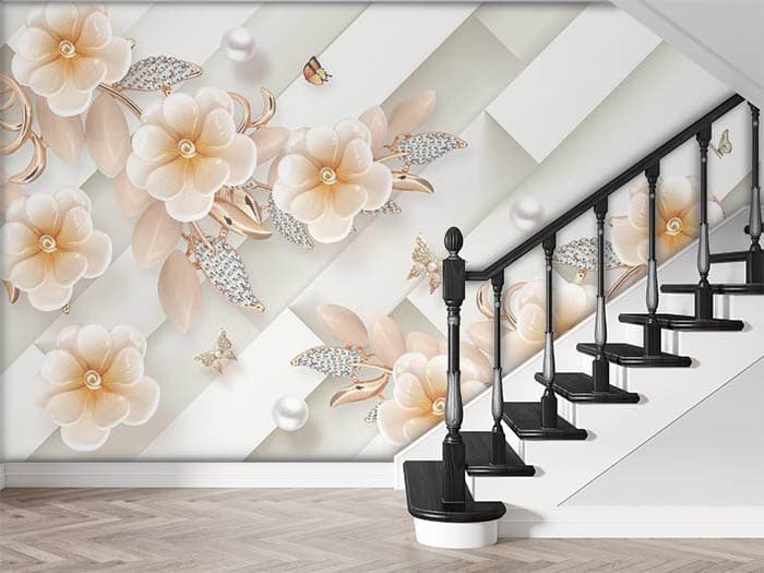 Artistic Floral Beauty for Modern Walls Wallpaper shown in a room