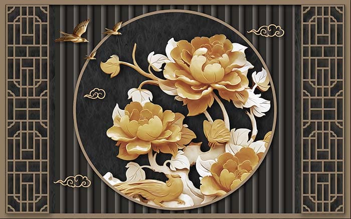 Stylish Yellow Blossom Wall Decor Wallpaper pattern detail