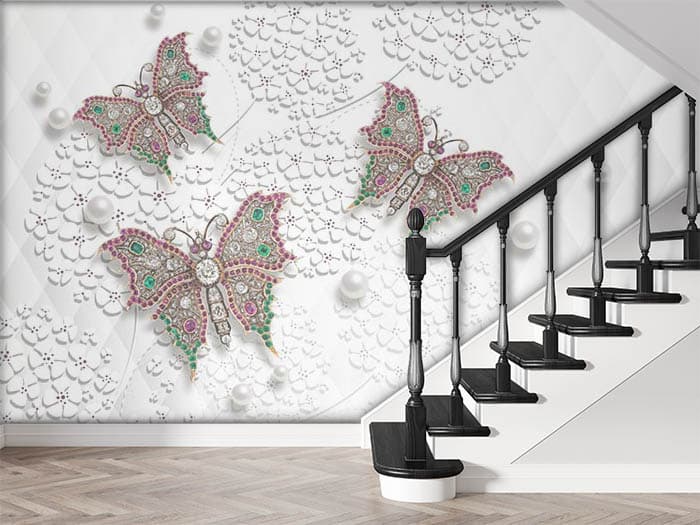 Elegant Studded Butterflies Wall Decor Wallpaper shown in a room