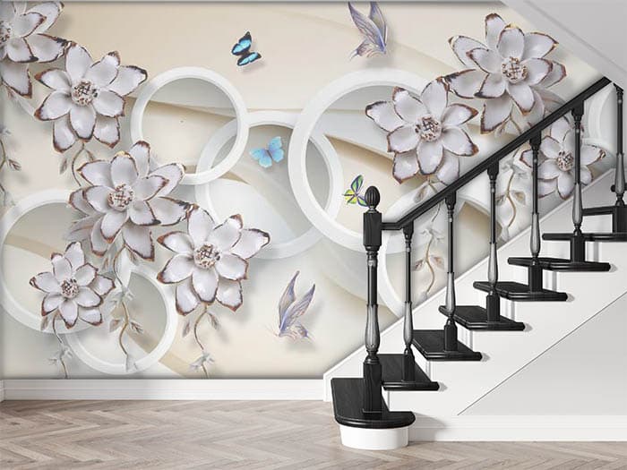 Aesthetic Butterfly and Rings Design Wallpaper shown in a room