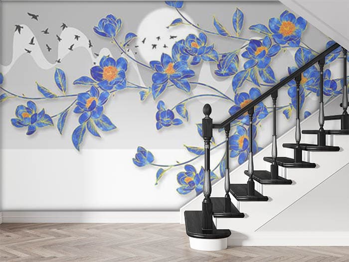 Blue Petals and Boat shown in a room