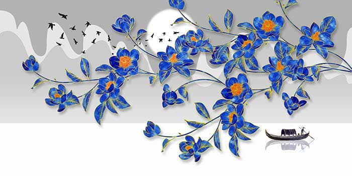 Blue Petals and Boat pattern detail