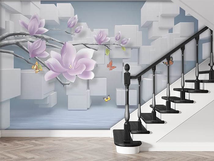 Mauve Flowers on Branch Wall Mural Wallpaper shown in a room
