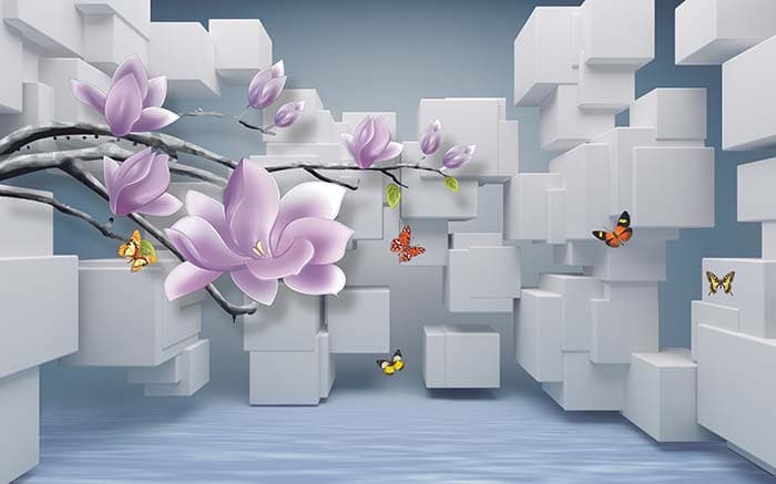 Mauve Flowers on Branch Wall Mural Wallpaper pattern detail
