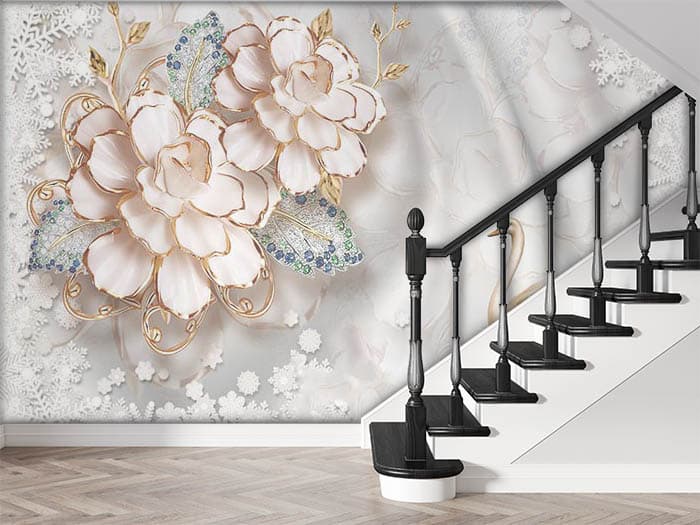 Flowers and Swans shown in a room
