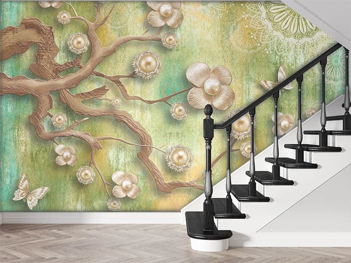 Golden Flowers on a branch shown in a room