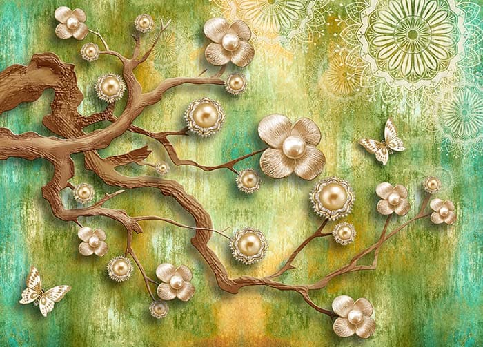 Golden Flowers on a branch pattern detail
