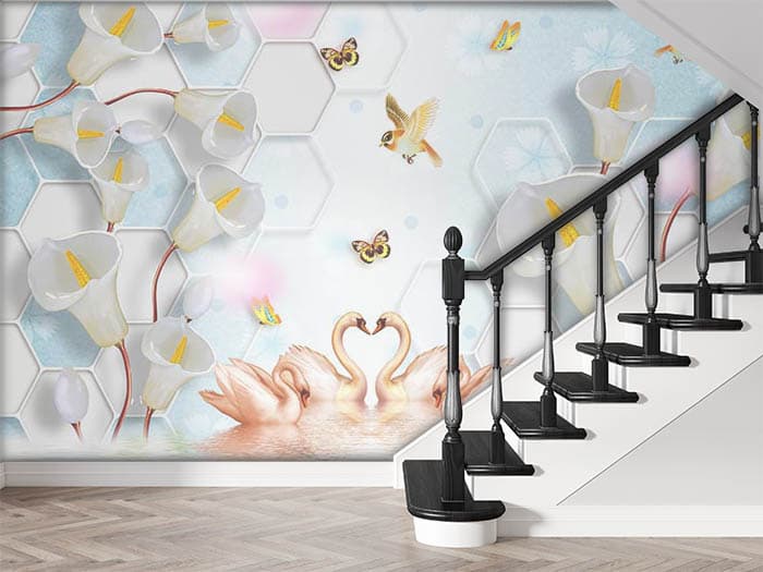 Swans and Calla Lilies shown in a room