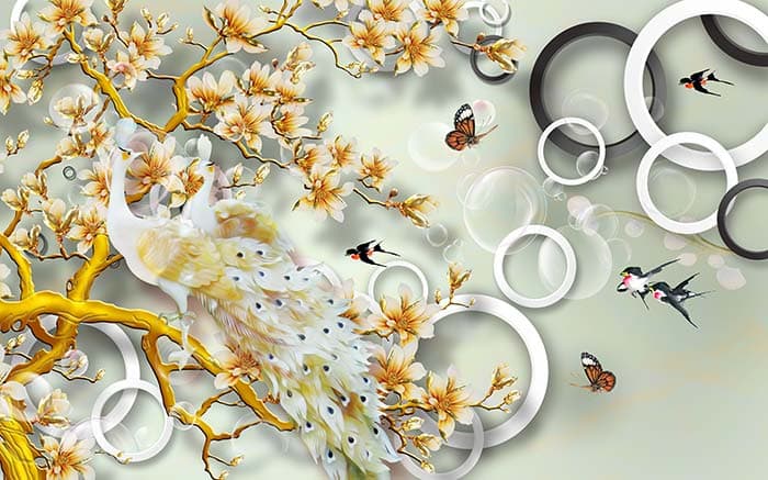 Royal White Peacock Decorative Art Design Wallpaper pattern detail