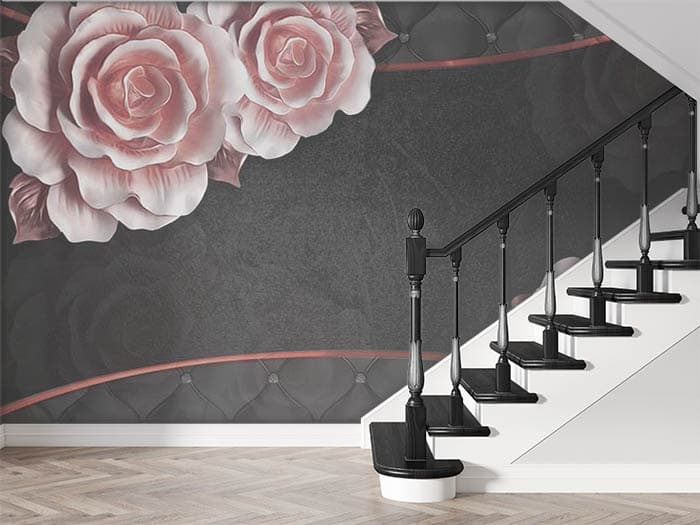 Pastel Pink Roses With Black Background Wall Wallpaper shown in a room