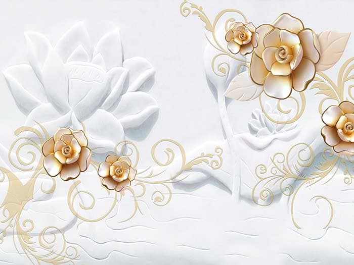 White and Golden Lotus Wallpaper for Wall pattern detail