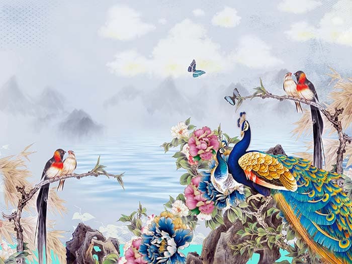 Birds near a Lake pattern detail