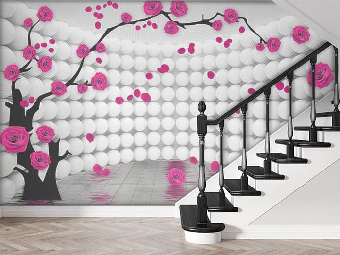 3D Balls and Roses Wallpaper for Wall shown in a room