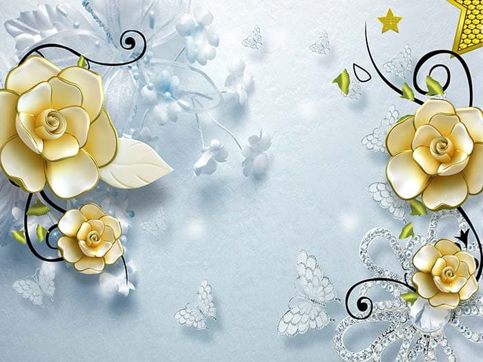 Yellow Ranunculus Blooming Floral Wall Mural Wallpaper pattern detail