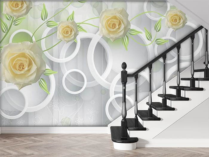 Yellow Roses and White Rings Wallpaper for Wall shown in a room