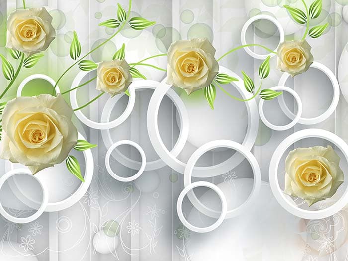Yellow Roses and White Rings Wallpaper for Wall pattern detail