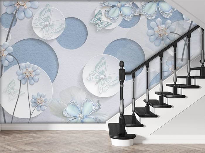 White and Blue flowers shown in a room