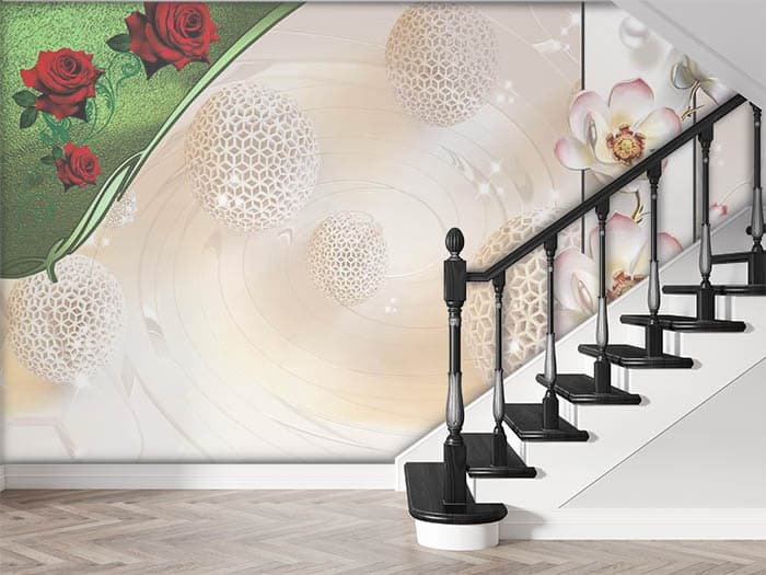 Red and White Flowers shown in a room