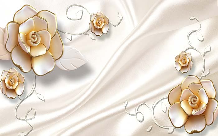Satin Buttercups Elegant Floral Garden Wallpaper pattern detail