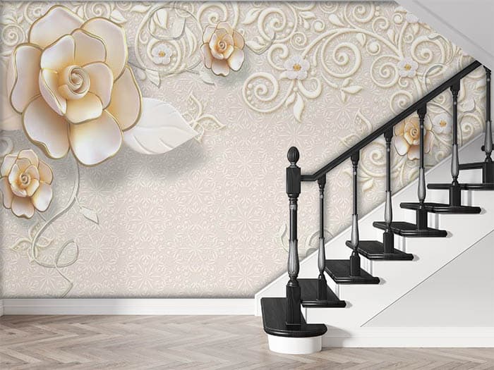 Peach Buttercups Floral Wall Decor Wallpaper shown in a room