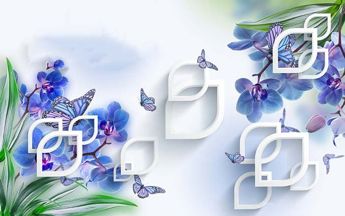 Dreamy Blue Petals Art Wall Decor Wallpaper pattern detail