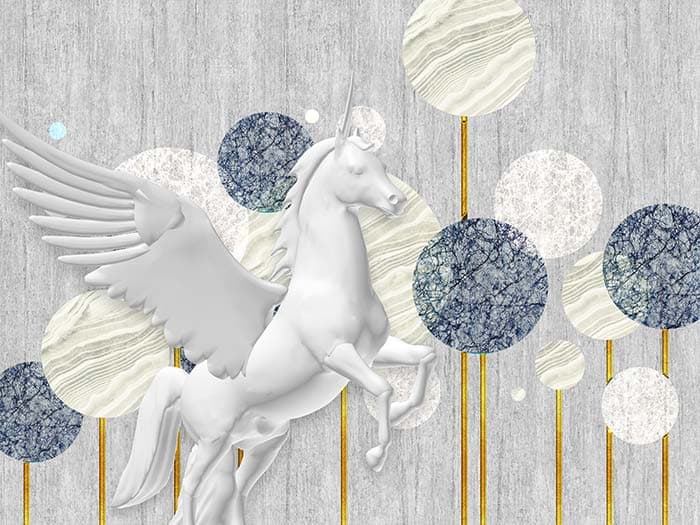 Dreamy White Unicorn Kids Room Wallpaper pattern detail