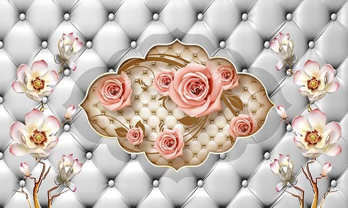 Peach Roses in a Frame Wallpaper for Wall pattern detail