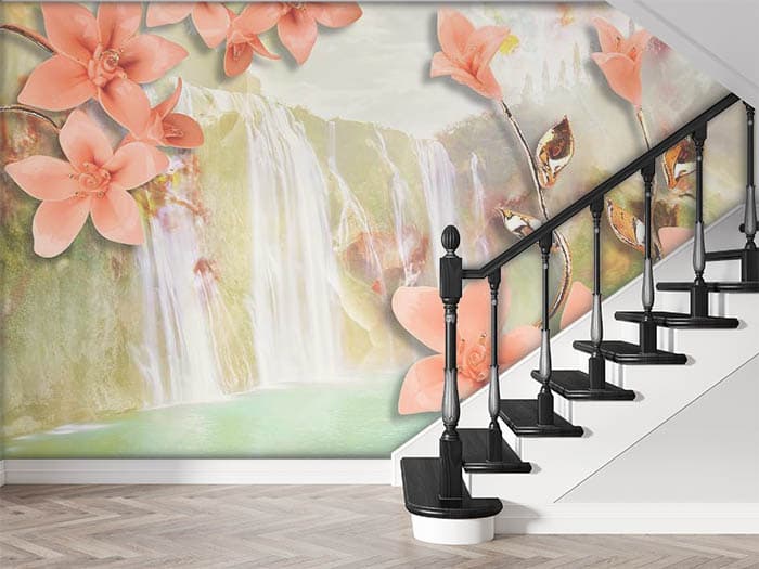 Waterfalls and Flowers shown in a room