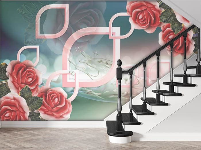 3D Reflecting Roses Pattern Wallpaper for Wall shown in a room