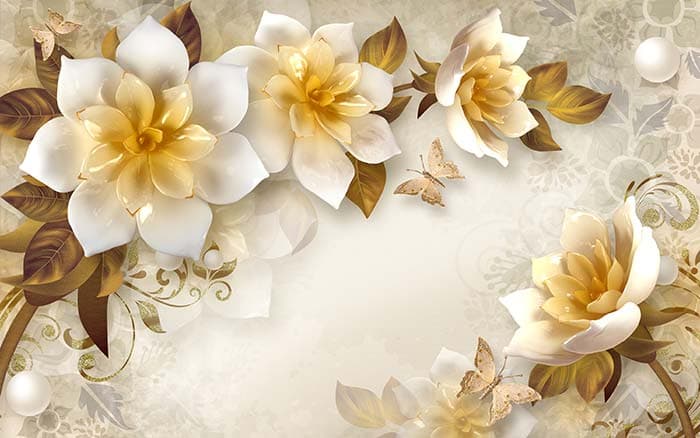 Yellow Blooms Floral Wallpaper pattern detail