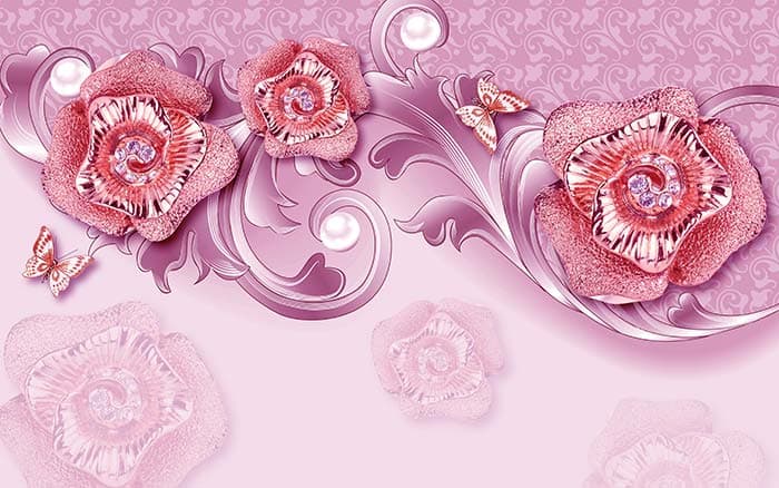 Pink Pearls and Roses Pattern Wallpaper for Wall pattern detail