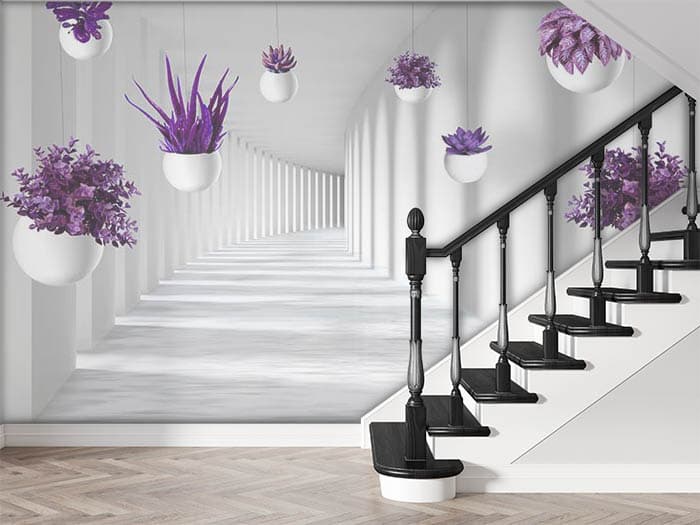Dreamy Floating Purple Vases Wall Mural Wallpaper shown in a room