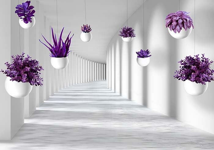 Dreamy Floating Purple Vases Wall Mural Wallpaper pattern detail