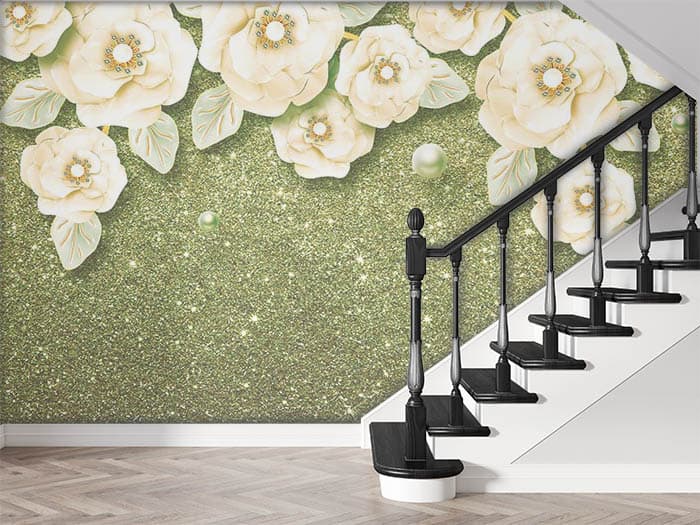 Premium Floral Glitter Texture Wallpaper shown in a room
