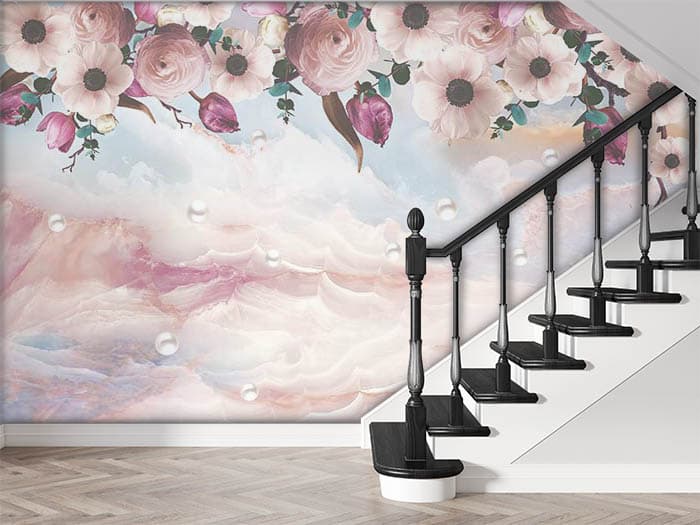 Pastel Floral Wonderland Wallpaper Mural shown in a room