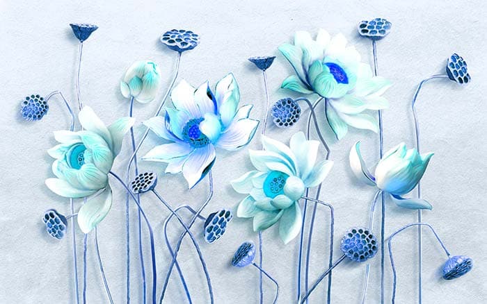 Turquoise Blue Flowers Wallpaper for Wall pattern detail
