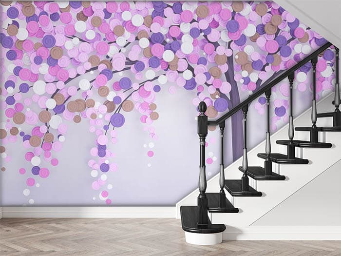 Purple Abstract Tree Wallpaper for Wall shown in a room
