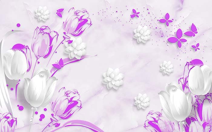 Beautiful Purple Butterflies Floral Art Wall Wallpaper pattern detail