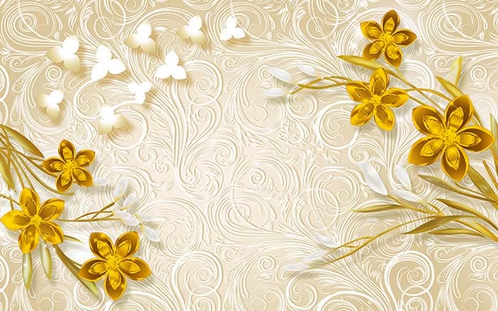 Luxury Yellow Blossoms Wall Mural Wallpaper pattern detail