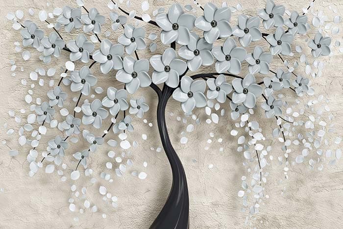 White Blossoms on Black Tree pattern detail