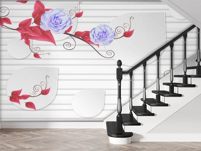 Purple Roses and Red leaves Wallpaper for Wall shown in a room