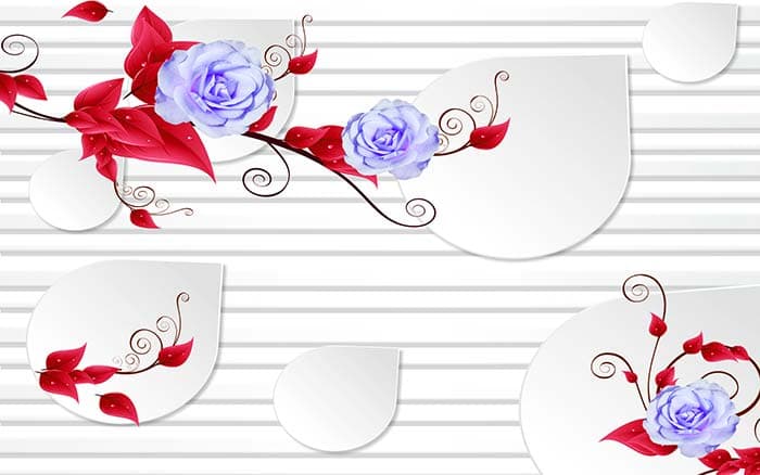 Purple Roses and Red leaves Wallpaper for Wall pattern detail