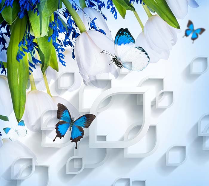 Blue Butterflies Artistic Nature Wallpaper pattern detail