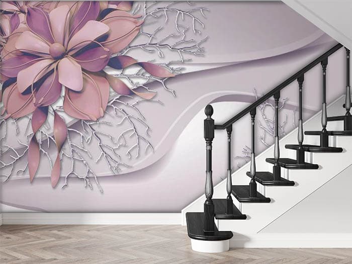 Satin Mauve Petals Elegant Floral Blossom Wallpaper shown in a room