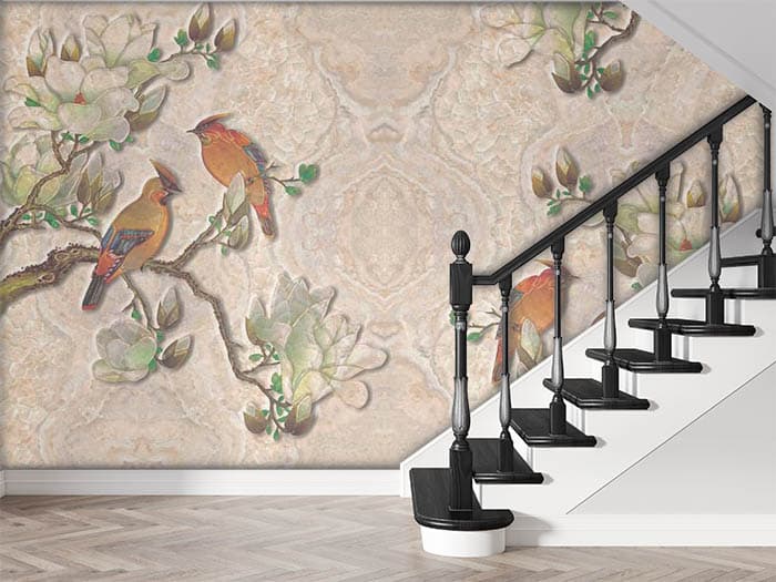 Humming Birds on a Tree Wall Mural Wallpaper shown in a room