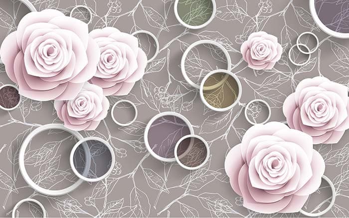Pastel Pink Roses and 3D Rings Wallpaper for Wall pattern detail
