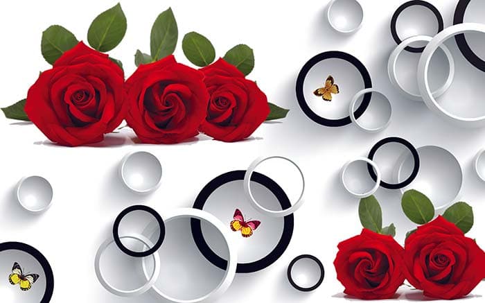 3D White Rings and Red Roses Wallpaper for Wall pattern detail